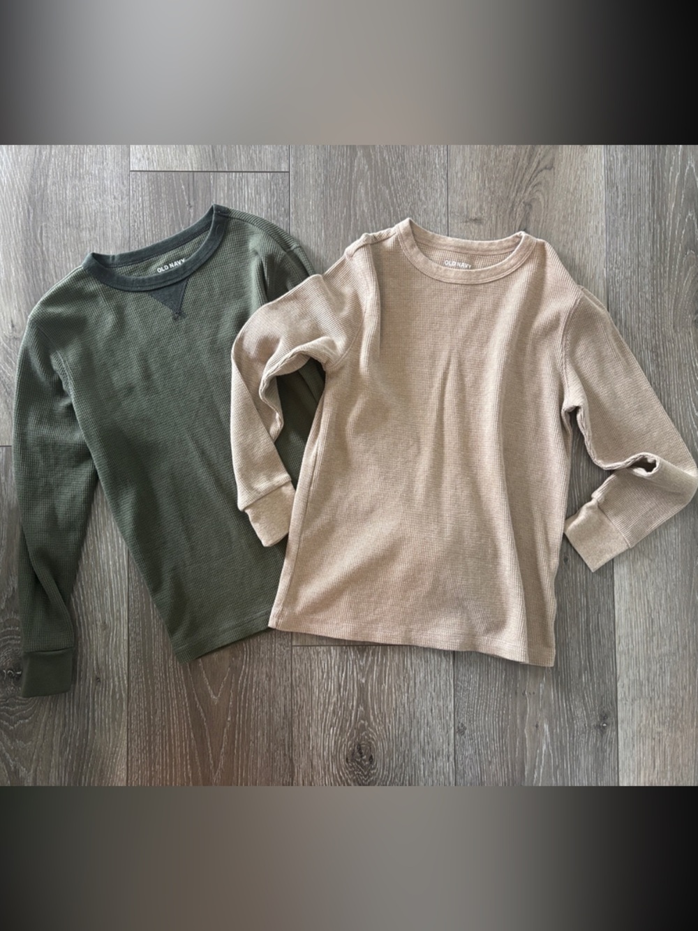 Olive & Beige Thermal Long Sleeve Tops - Old Navy, size 8 / medium